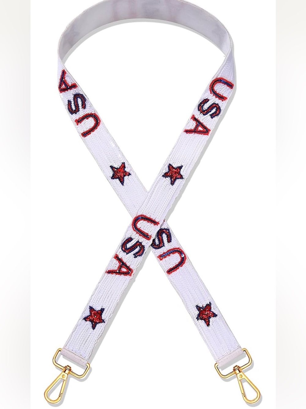 4th of July Purse Strap Red White Blue Beaded USA Star Purse Strap
